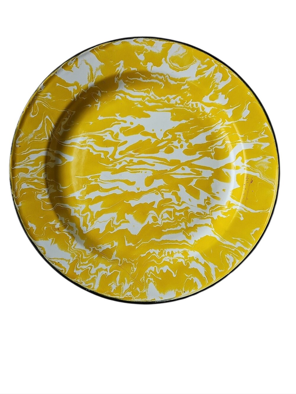 Vintage Yellow Swirl Enamelware Plate 10" Graniteware